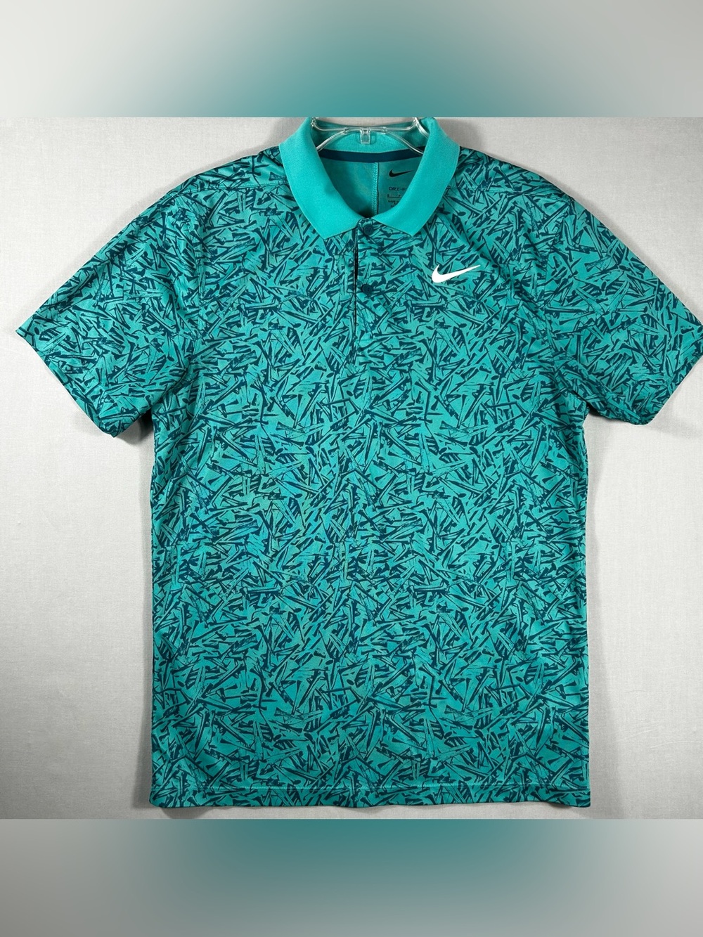 Nike Dri-FIT Polo Shirt Mens S Green Golf Tee Print Performance Top